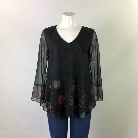 Desigual Black Sheer Sleeve Top Size M